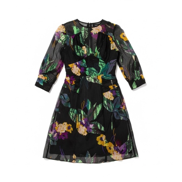 Anna Sui Dresses & Skirts - ANNA SUI Black Silk Shift Floral Print Mini Dress 2